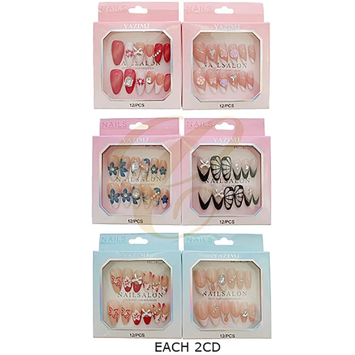12-Piece Luxury Press-On Nails Set | Reusable Almond Fake Nails with 3D Rhinestone & Bow Designs (RAN-0305R)