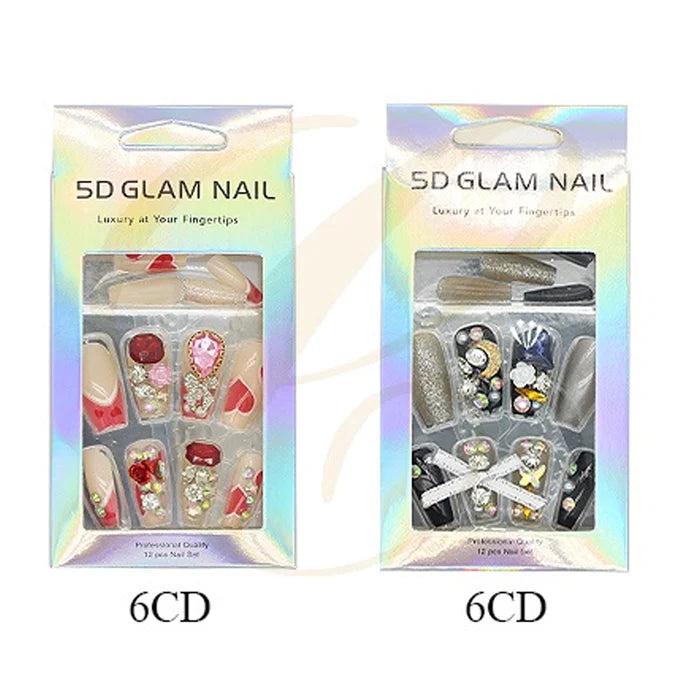 5D Glam Luxury Fingertips: 3D Jewel & Floral Ballerina Press-On Nail Collection SAN-0132