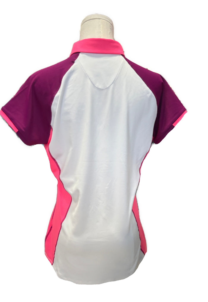 Annika by Cutter & Buck White, Hot Pink & Plum Colorblock Polo w/ Logo Size M