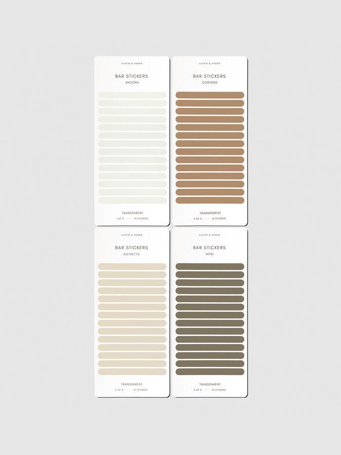 Volume 2 of Bar Stickers. Set of four sheets of stickers displayed on a neutral background.
