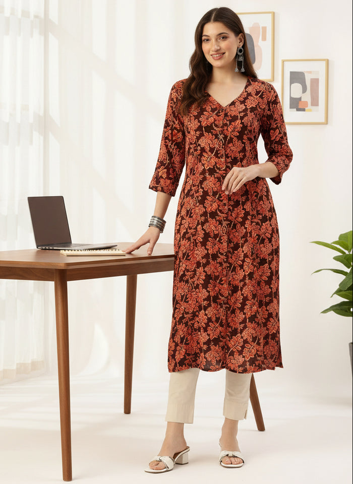 Black Floral Printed V-Neck Kurta, kurta, kurtis, Black kurta, v-neck, A-line, Printed kurta
