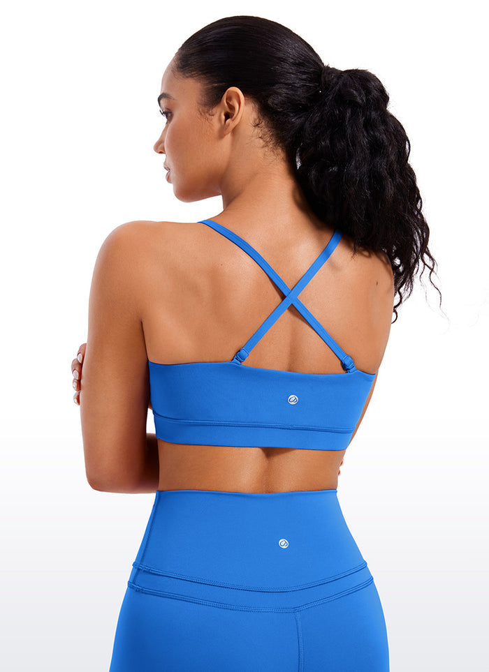 CRZ YOGA Womens Butterluxe Adjustable Spaghetti Thin Strap Sports Bra Sparkle Blue