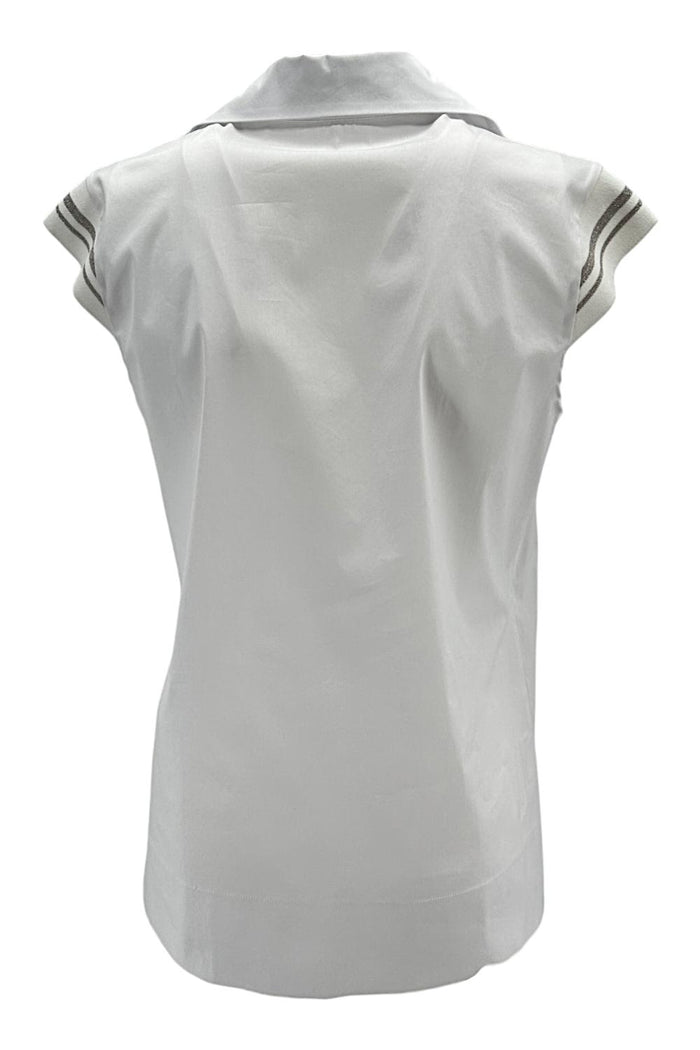 camicia donna a polo bianco con bordi in lurex