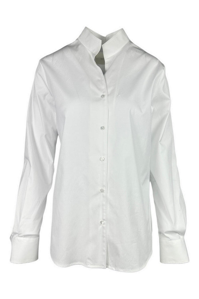 camicia donna cotone collo in piedi bianco