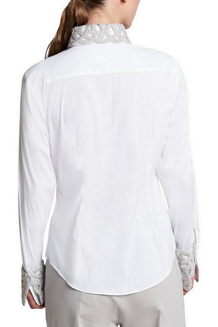 camicia donna dettagli macramè bianca