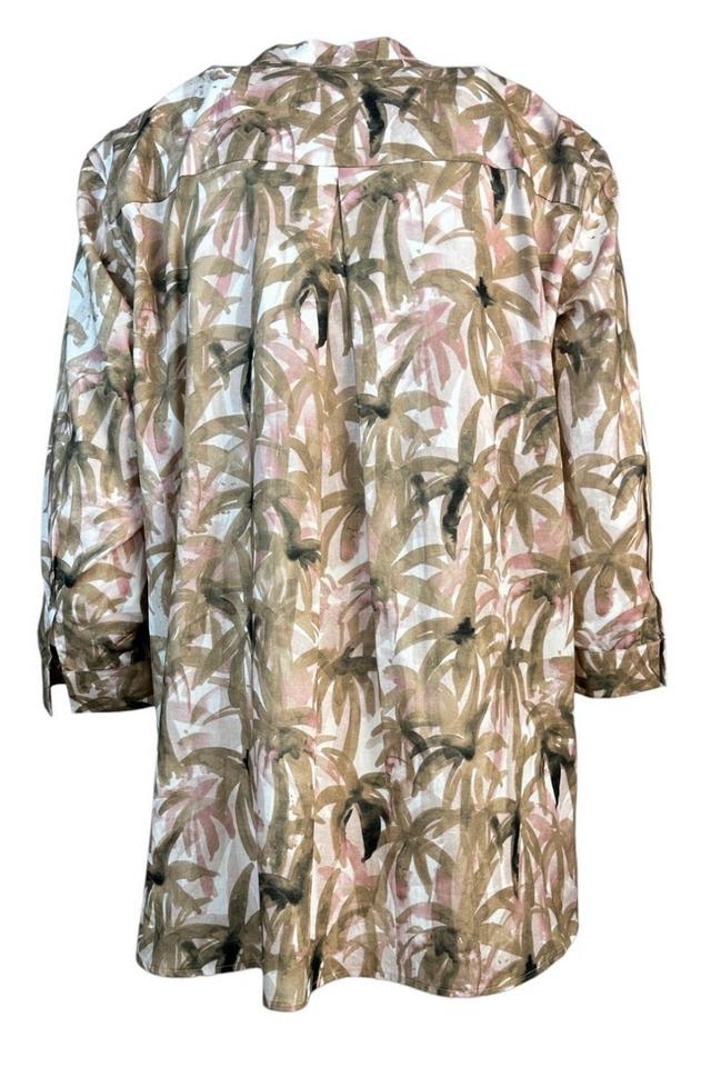camicia donna fantasia foglie rosa e tortora