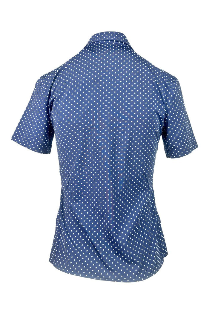 camicia donna manica corta in skinlike a pois blu e bianca
