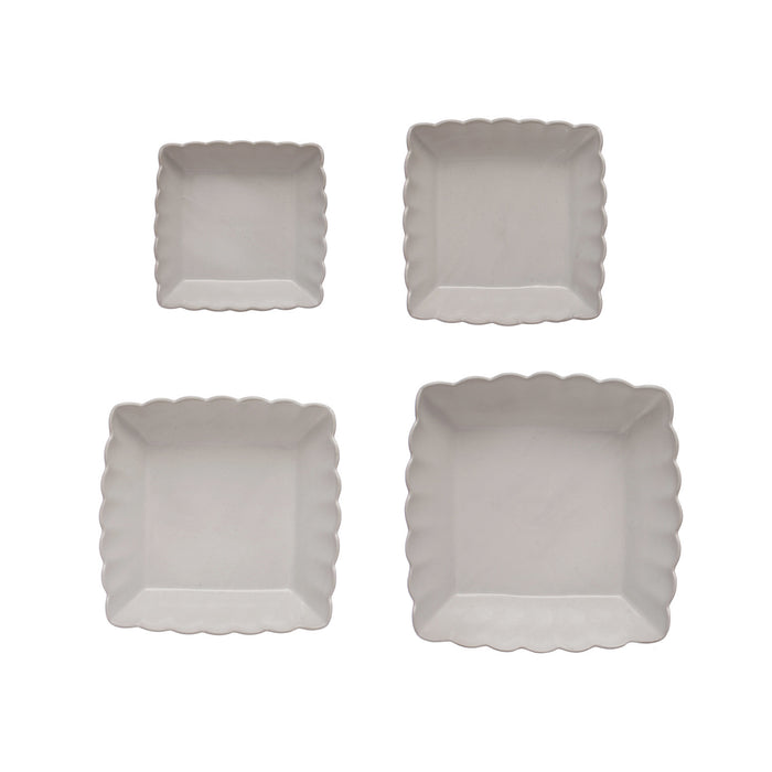 CC - Stoneware Serving Dishes w/ Scalloped Edge, Matte White, Set of 4