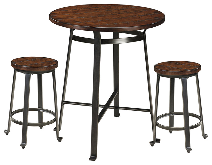 Challiman D307 Rustic Brown Counter Height 3-Piece Dining Room Set