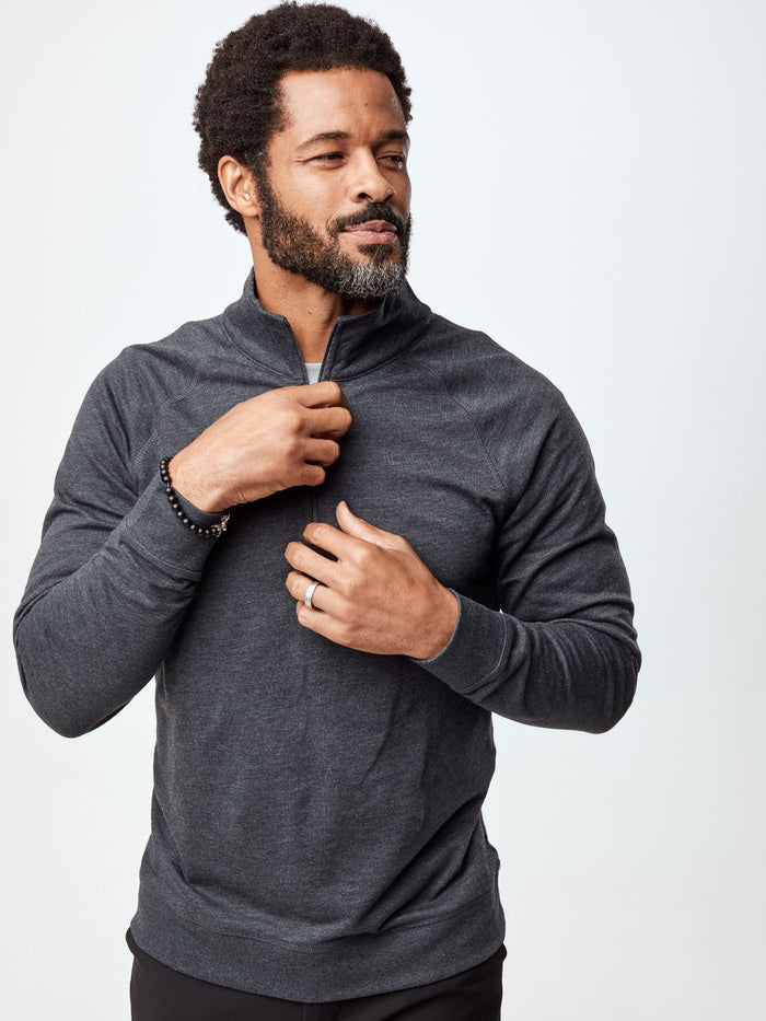 Jarrett is 6', 168lbs and wears a size M # Charcoal Quarter Zip | Fall/Winter | Fresh Clean Threads
