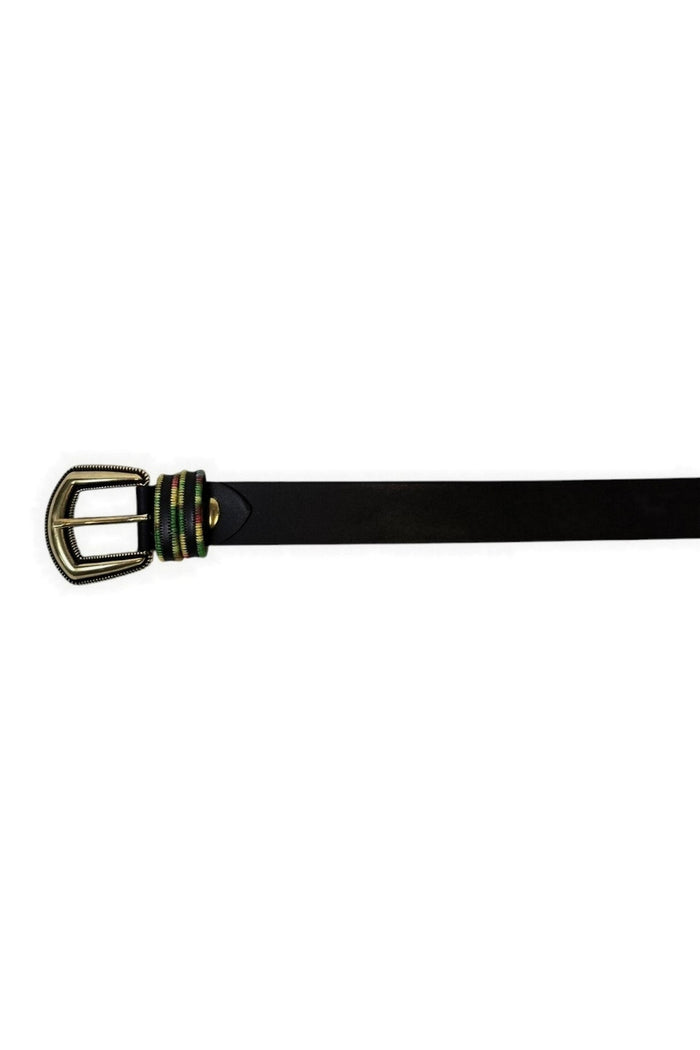 cintura donna bassa nero con passante multicolor