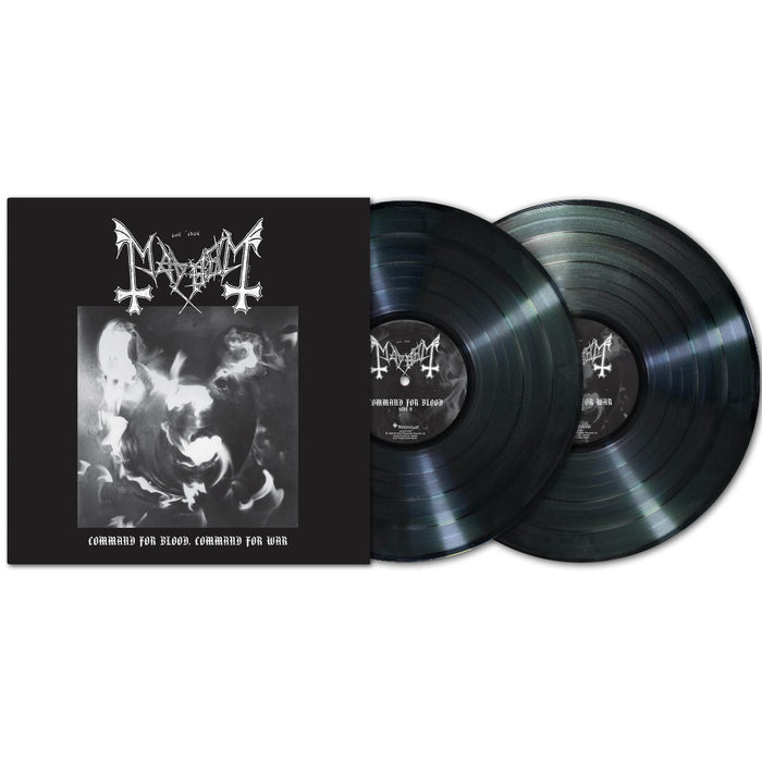 Mayhem's double black metal vinyl set, "Command for Blood, Command for War," features two sleek records and a black-and-white cover reminiscent of their raw demo era—perfect for fans of their iconic style.