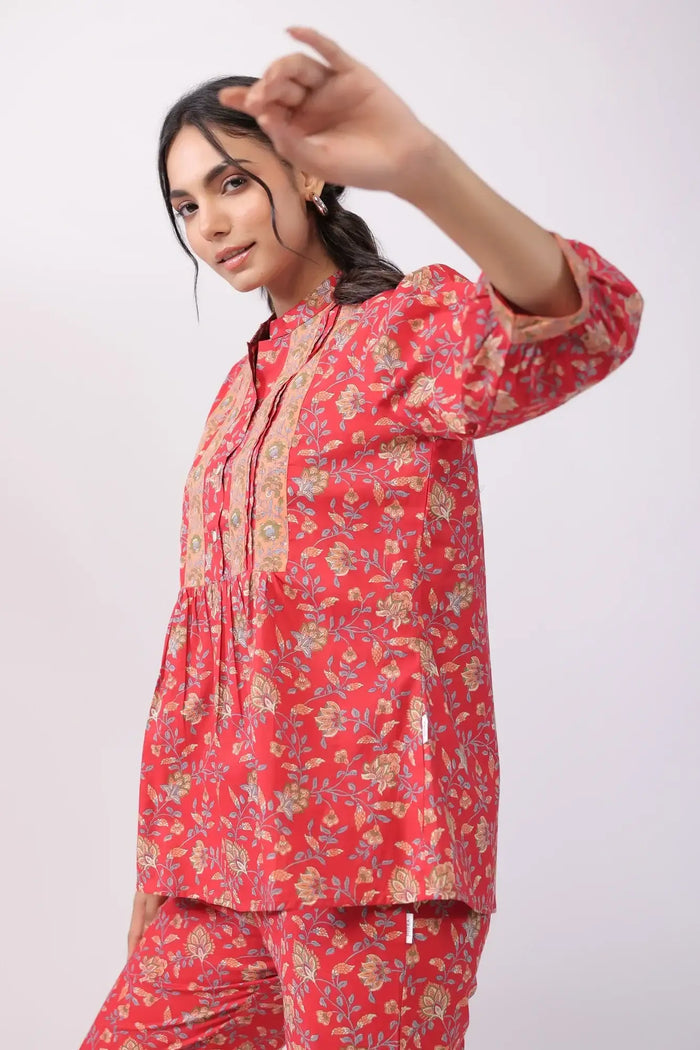 Complete Harmony Red Cotton Loungewear Top Set