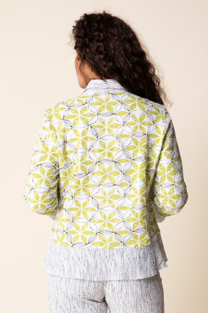 Crinkle Crepe Floral Mix Flounce Shirt - 21622