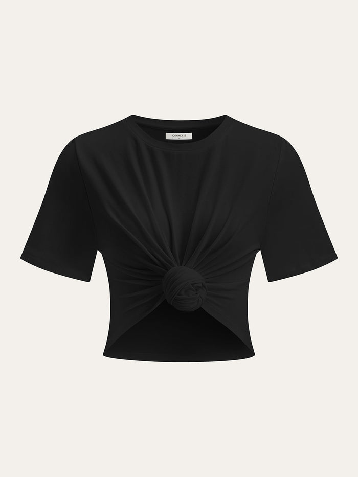Cropped Knot-Front T-Shirt