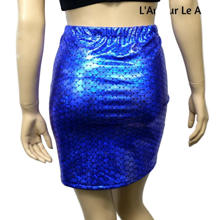 Dark Blue Scale Siren Mermaid Bra and High Waisted Spandex Skirt