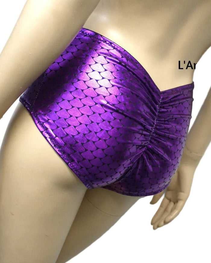 Dark Purple Scale Siren Mermaid Bra and High Waisted Scunchie Bottom