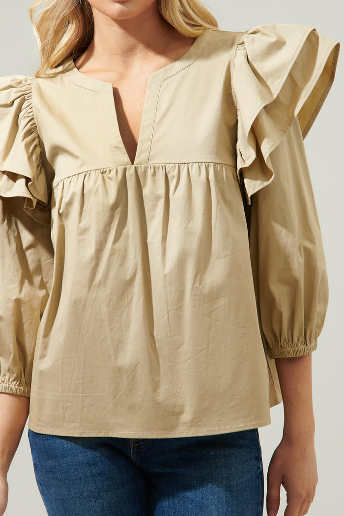 Double Down Poplin Split Neck Blouse