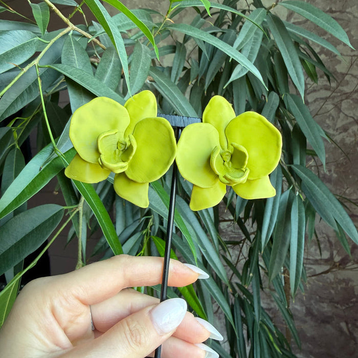 Earrings Orchid Olive Green Statement