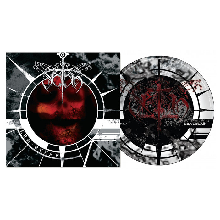 A Seth-branded vinyl record and album cover featuring dark, abstract French black metal art. The design showcases red, black, and white hues with a distorted circle and spiked Era Decay logo above the text, echoing Seth's signature style.
