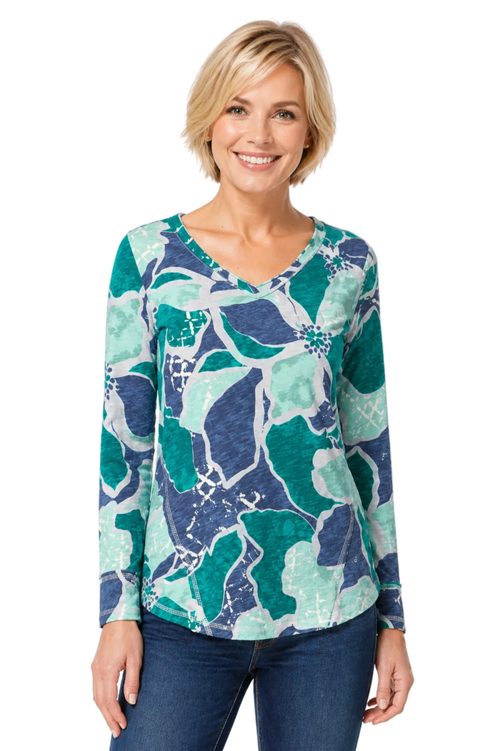 Floral Cotton V-Neck Tee - 17326