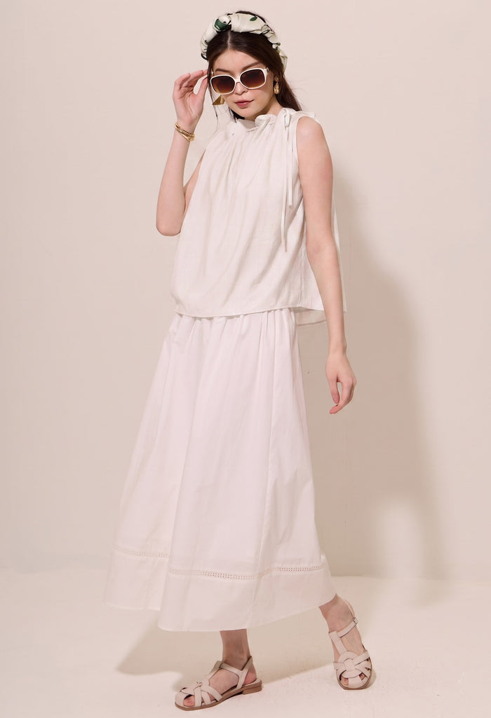 Gathered High-Neck Sleeveless Top
