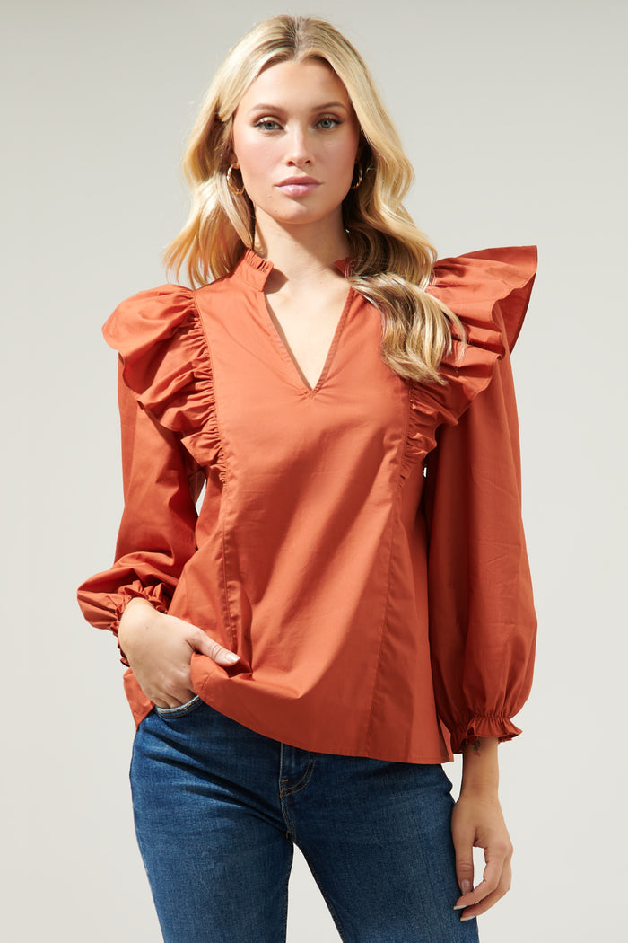 Grayson Ruffle Split Neck Top