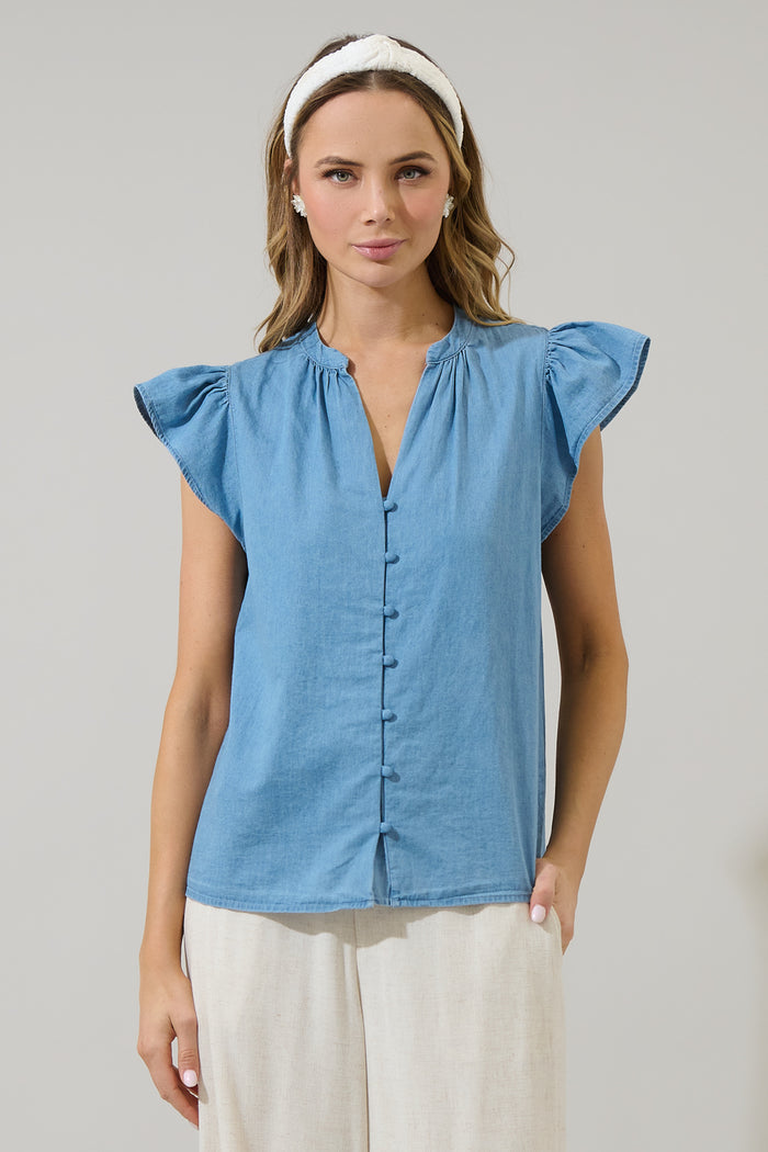 Haysville Chambray Split Neck Top