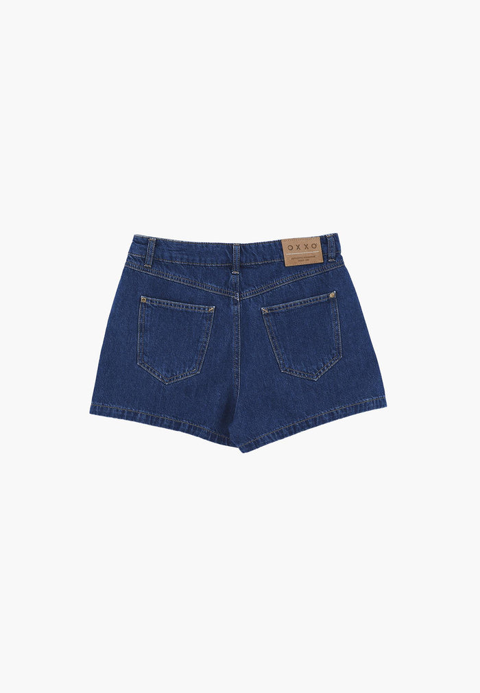 High Waist Five Pocket Shorts - MID BLUE DENIM