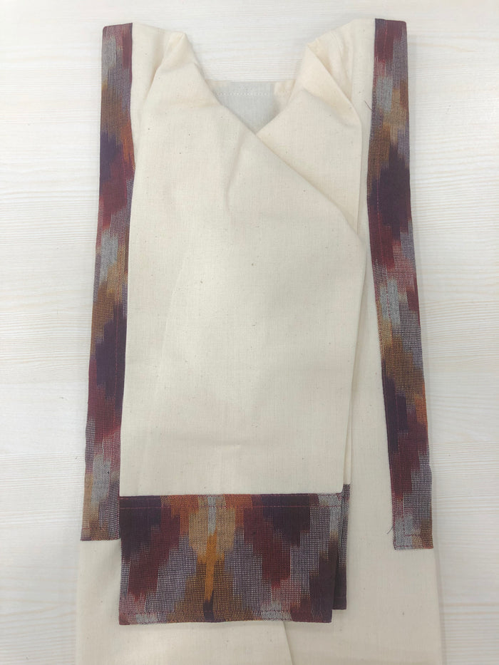 Ikat patch plain cotton kurti -white/brown