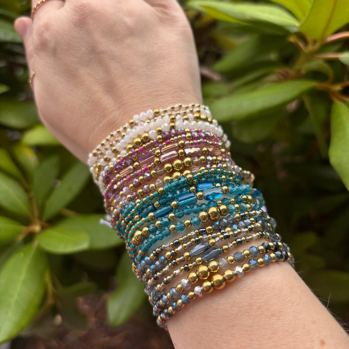 Isla Coastal Crystals Riviera Waterproof Stretch Bracelet - Violet Tides & Gold