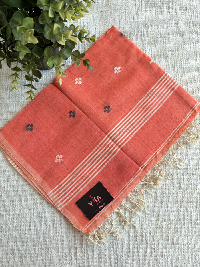 Jamdani Handloom Cotton Stole with Tassels
