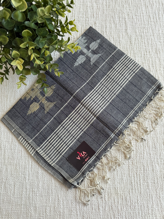 Jamdani Handloom Cotton Stole with Tassels