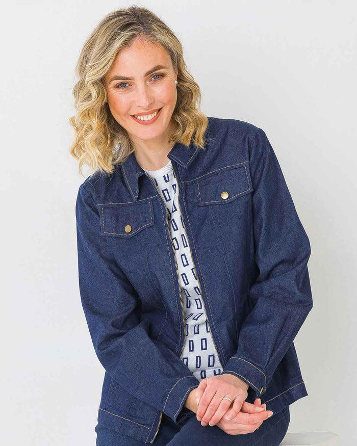 Ladies Zip Up Denim Jacket - Image 2 - The Classic Boutique