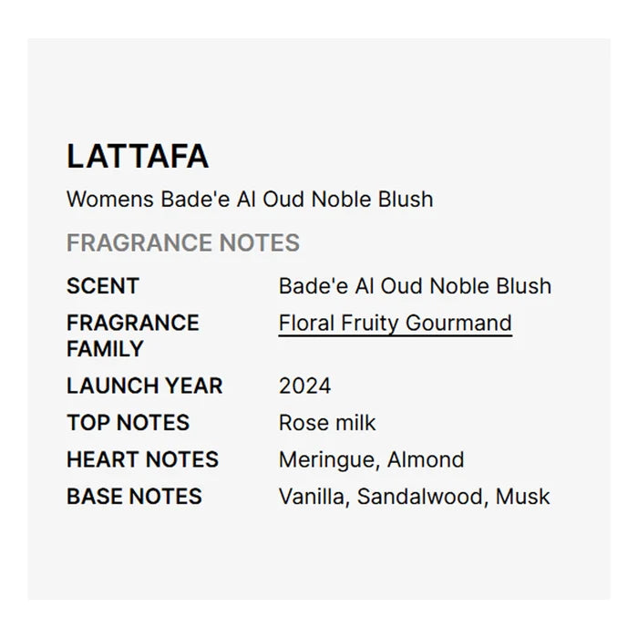 Lattafa - Ladies Bade'e Al Oud Noble Blush Eau de Parfum 3.4 oz (100 ml)