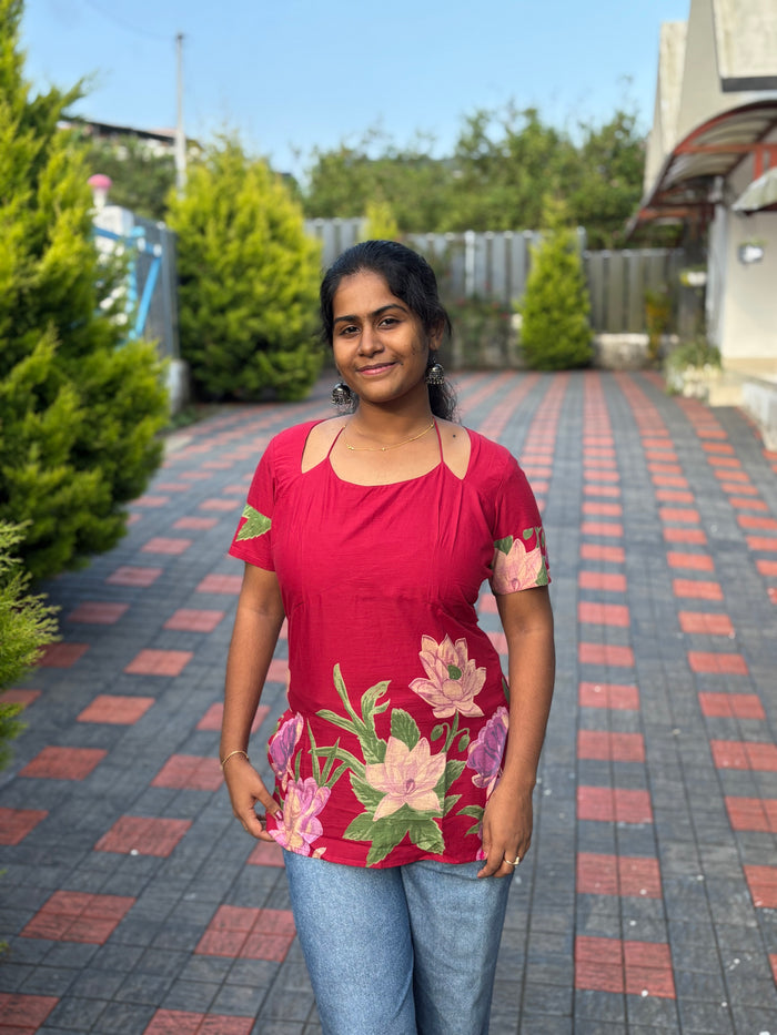 Magical Red Floral corset back Kurti