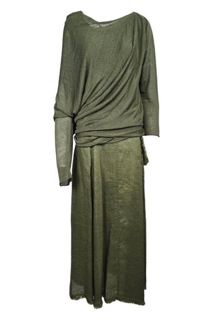 maglia donna asimmetrica in filo di lino militare