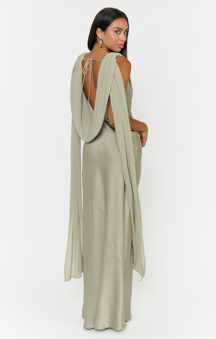 Maya Maxi Dress ~ Moss Green Luxe Satin