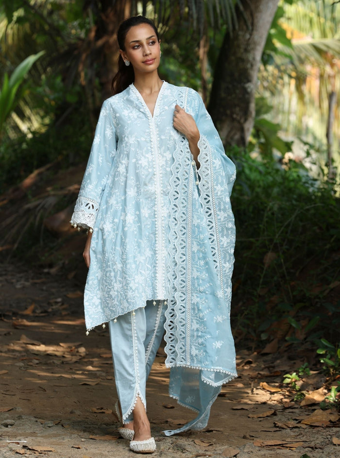 Mulmul Organza Aalaya Blue Dupatta