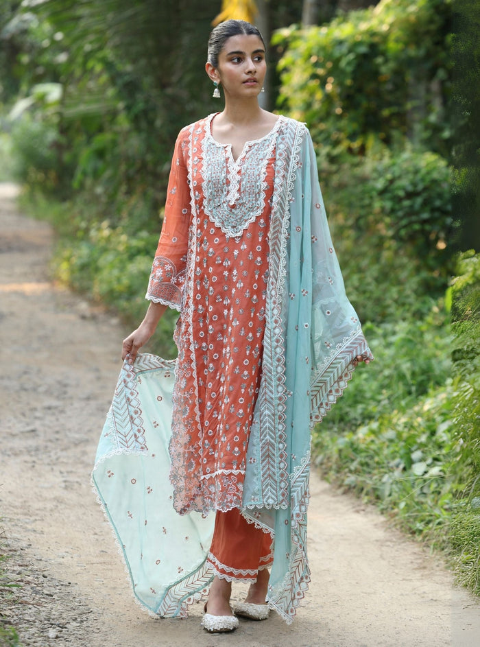 Mulmul Organza Niral Teal Blue Dupatta