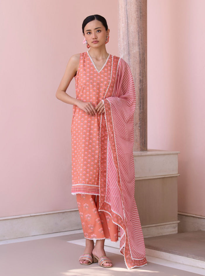 Mulmul Organza Printed Rajvella Orange Dupatta