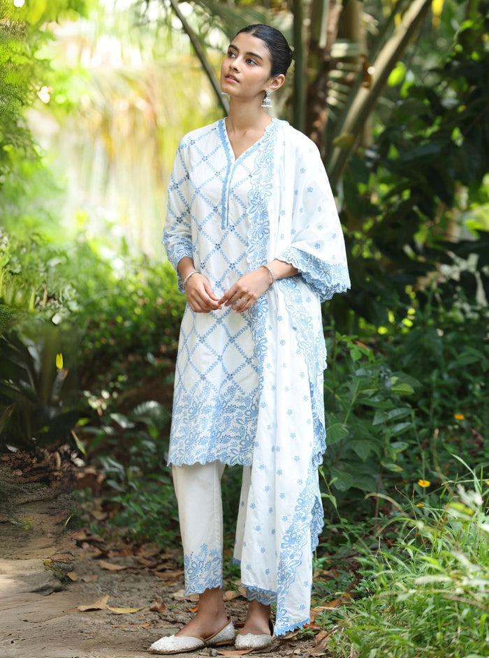 Mulmul Supima Cotton Alohi Stark White Dupatta