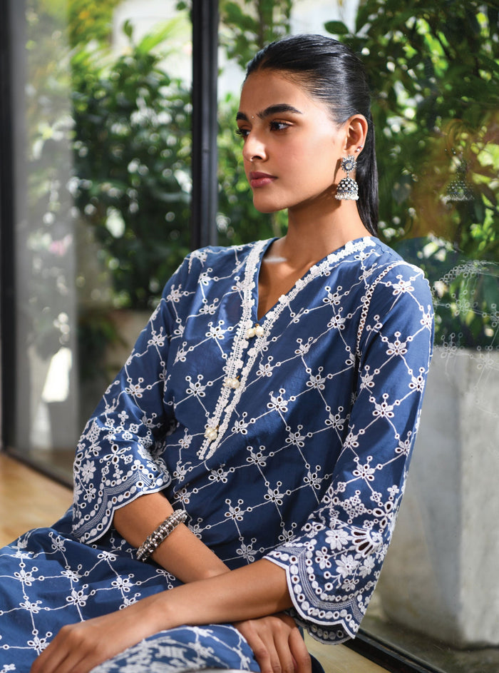 Mulmul Supima Cotton Perth Navy Kurta