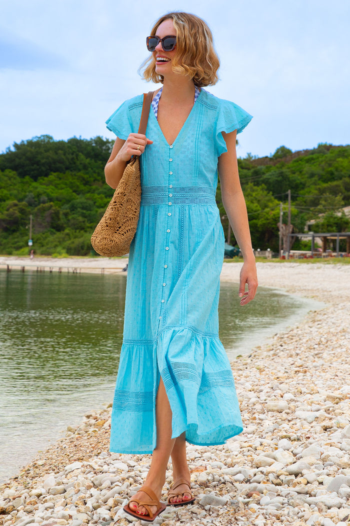 Nyla Organic Cotton Beach Kaftan | Turquoise