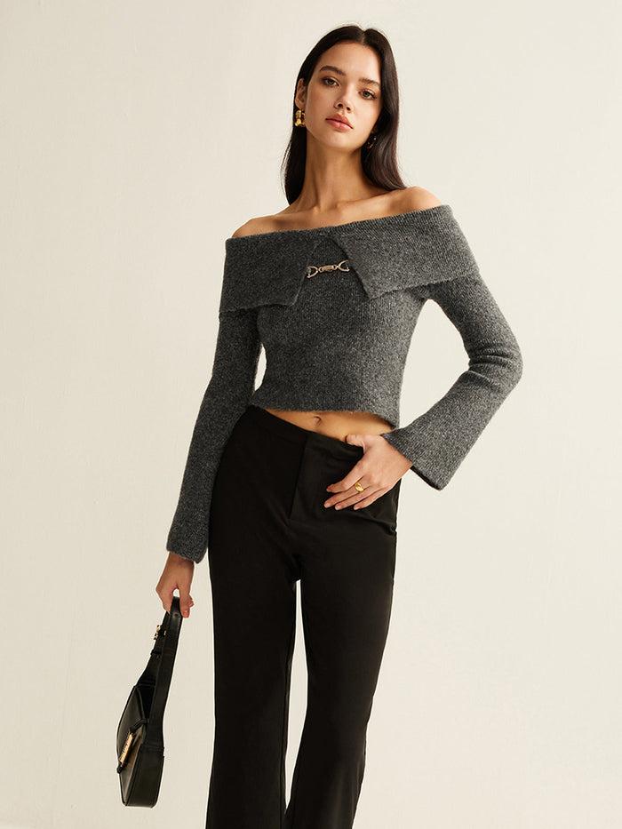 Off-Shoulder Crop Knit Top