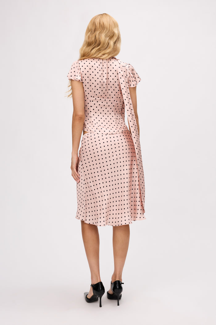 Satin Paloma Skirt in Pink Micro Dot