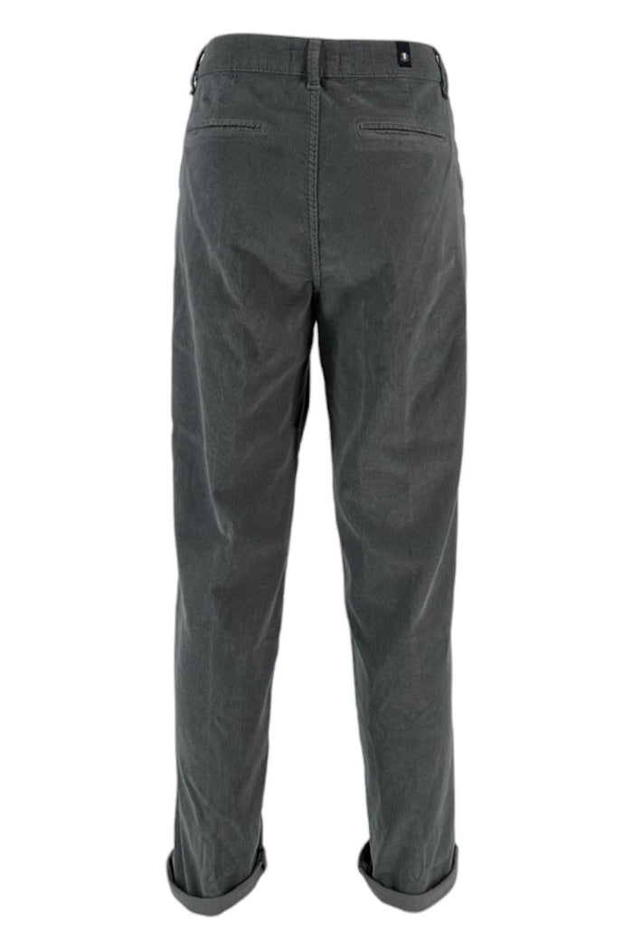 Pantalone donna con tasca all'americana in velluto grigio