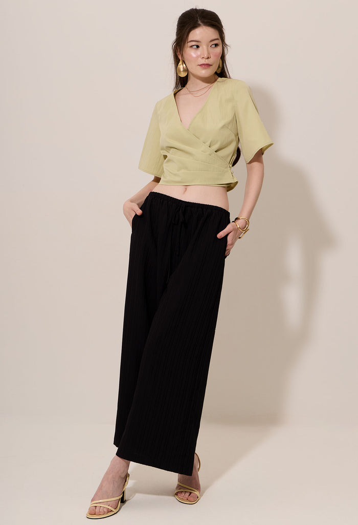 Pleated Surplice Faux Wrap Crop Top