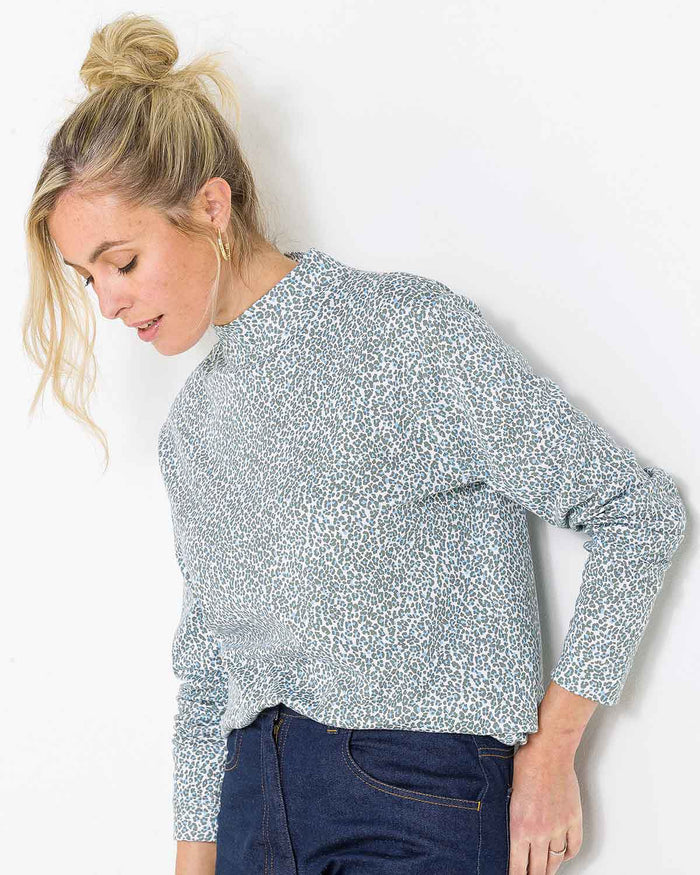 Hattie Patterned Pure Cotton Turtle Neck Top - The Classic Boutique