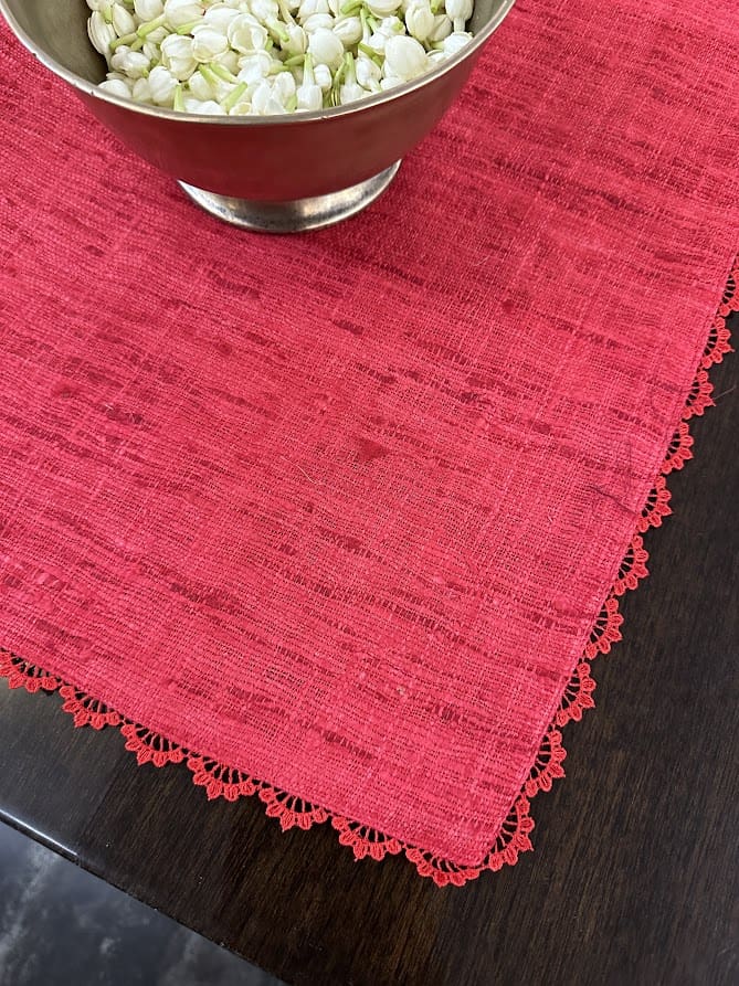 Red linen table runner